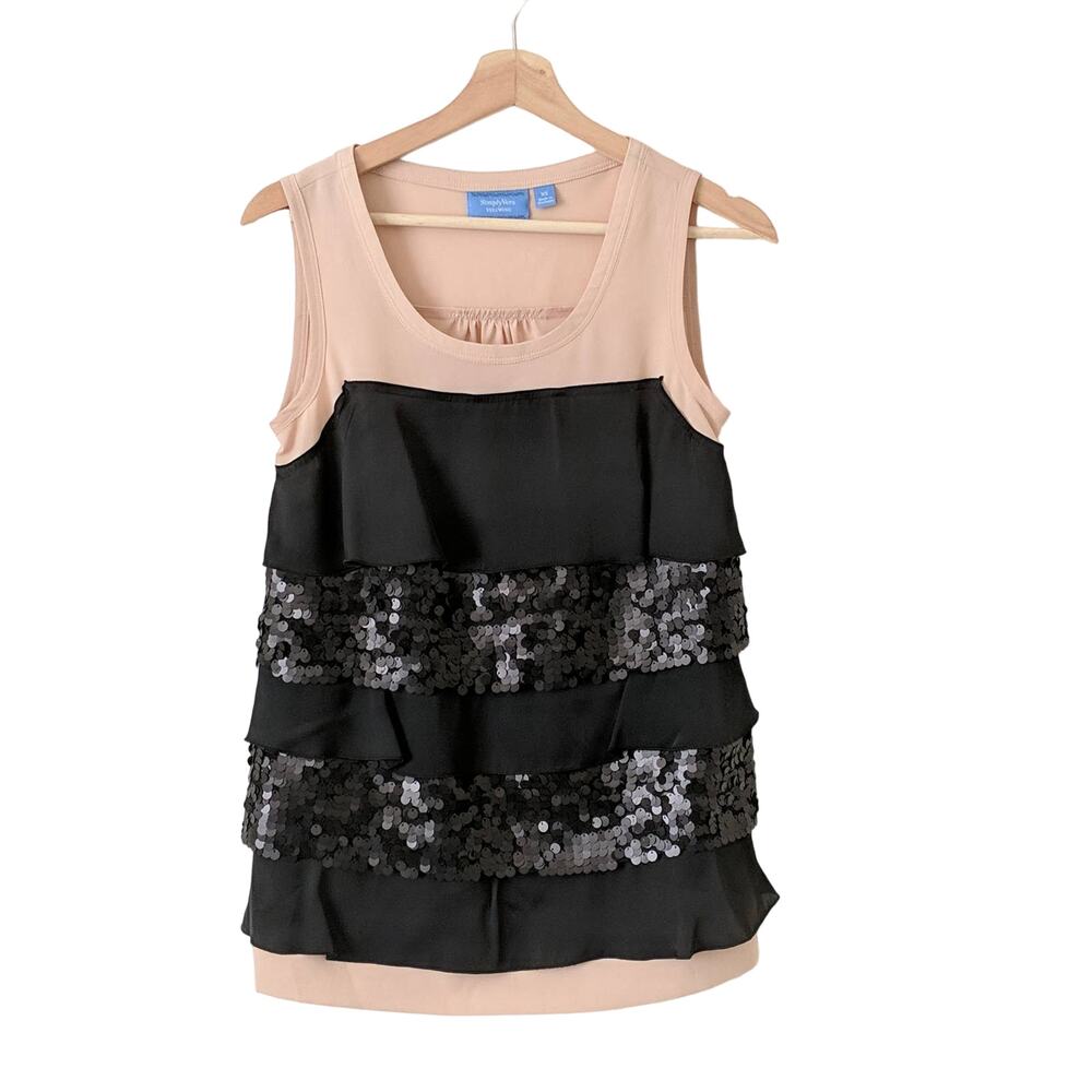 Simply Vera Wang Women's Blouse Sequin Black Sleeveless Party Event Chic XS S